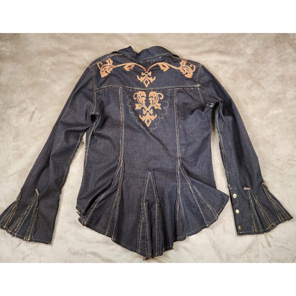 Cordelia Women's Embroidered Ruffled Hem Jacket Big Buttons M